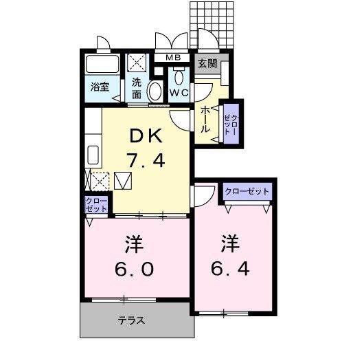 アルドーレ(2DK/1階)の間取り写真