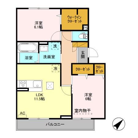 サンソレイユ(2LDK/2階)の間取り写真