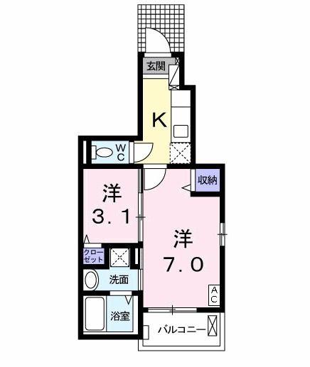 ブロッサムI(2K/1階)の間取り写真