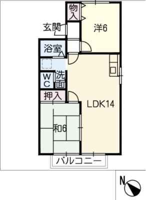 レジデンスバンノB棟(2LDK/1階)の間取り写真