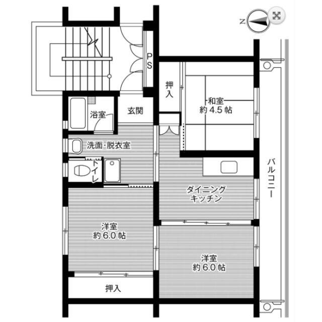 常磐2号棟(3DK/5階)の間取り写真