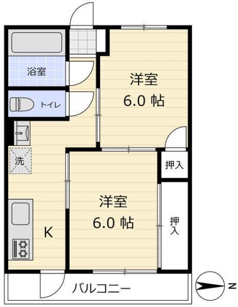 島村マンション(2K/5階)の間取り写真
