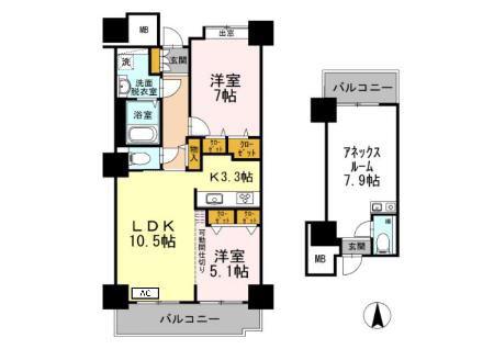 品川シーサイドビュータワーI(2LDK/4階)の間取り写真