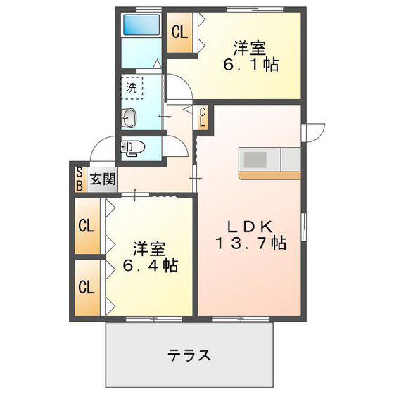 コータ・コートW B棟(2LDK/2階)の間取り写真