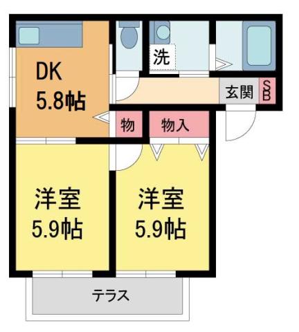 シャーメゾン逆瀬川A棟(2DK/2階)の間取り写真