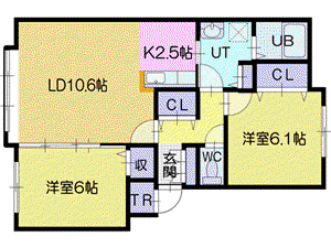 ソレアードヒロタ(2LDK/3階)の間取り写真