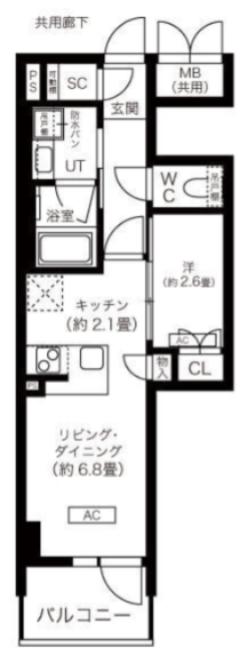 K-COURT谷町四丁目(1LDK/14階)の間取り写真