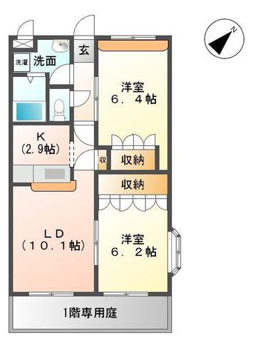 パルティール新入 II(2LDK/1階)の間取り写真
