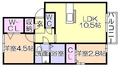 D‐ROOM COCO(2LDK/2階)の間取り写真