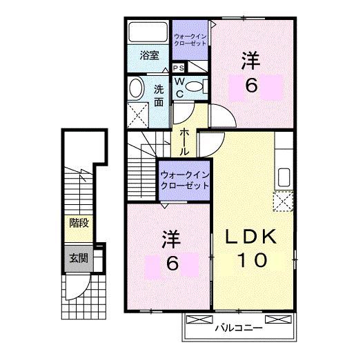 チェリ ブラッサムII(2LDK/2階)の間取り写真
