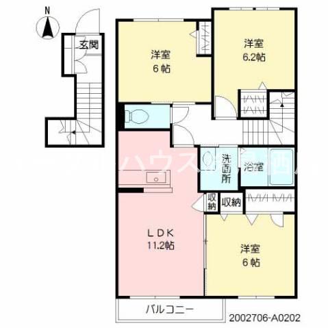プロヌーブ萱方(3LDK/2階)の間取り写真