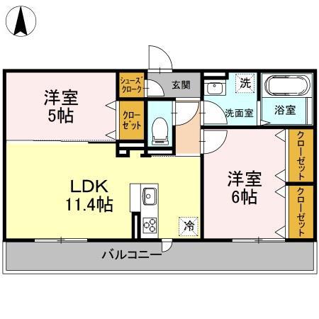 サニーフラット西市A棟(2LDK/1階)の間取り写真