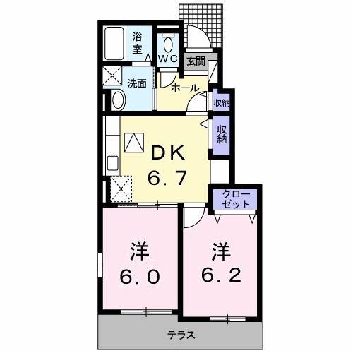 ラ ルーチェ A(2DK/1階)の間取り写真