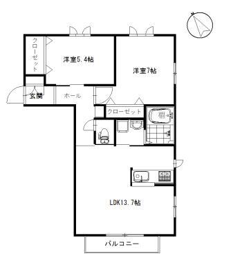 フローラ湘南(2LDK/2階)の間取り写真
