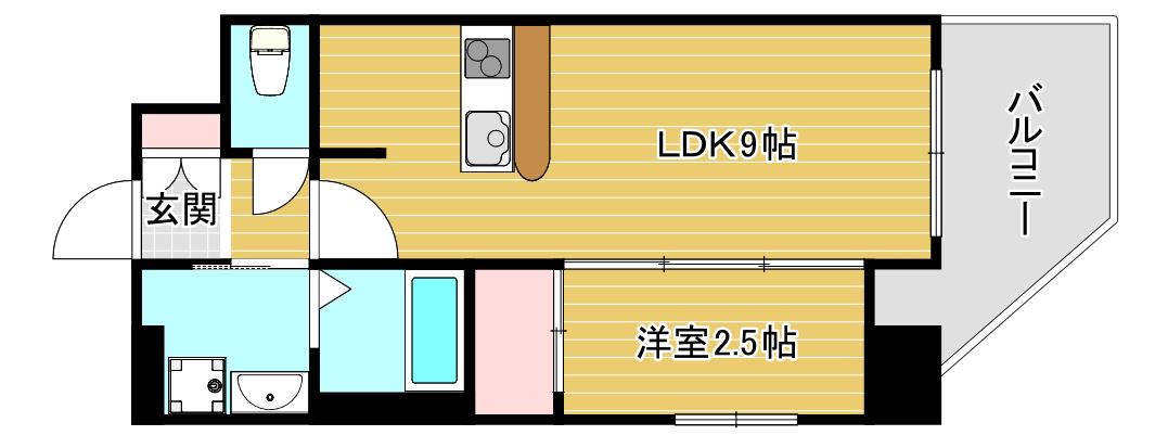 アドバンス難波ラシュレ(1LDK/12階)の間取り写真