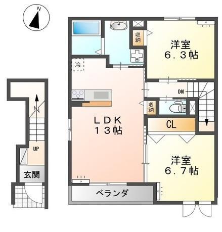 ディアコート(2LDK/2階)の間取り写真