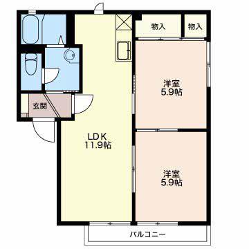 ボナールハイツC(2LDK/2階)の間取り写真
