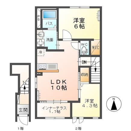 カーム ジェントル II(2LDK/1階)の間取り写真