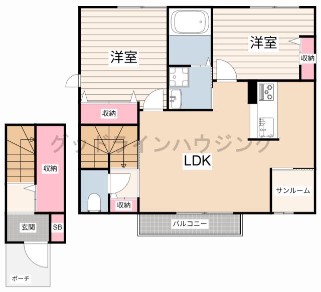 ベル・フロンテB棟(2LDK/2階)の間取り写真
