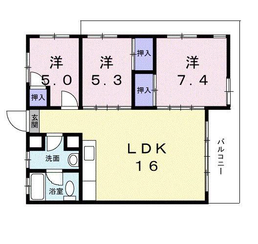 丸勝マンション(3LDK/4階)の間取り写真