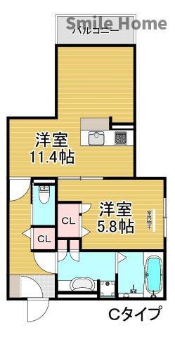 LA COEUR北島(1LDK/1階)の間取り写真