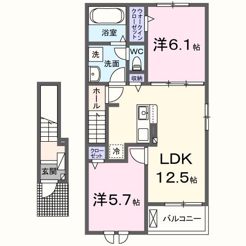 飾磨区阿成植木アパート(2LDK/2階)の間取り写真