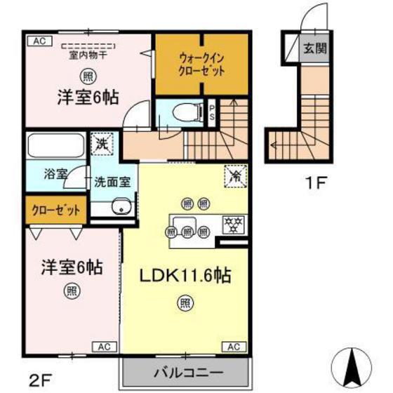 シャンポールさい E棟(2LDK/2階)の間取り写真