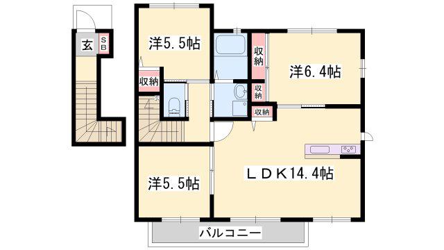 アパーゼ英賀ボヌール英賀(3LDK/2階)の間取り写真
