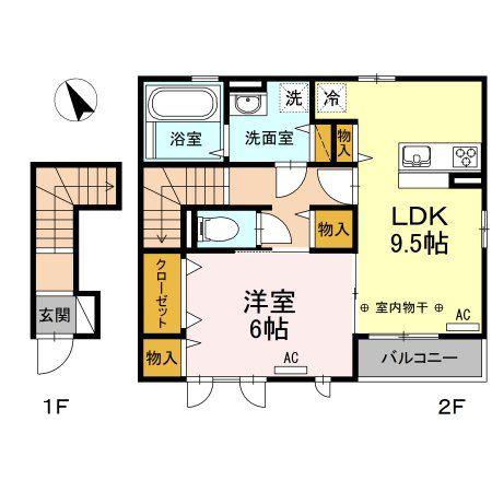 ノーブル鶴ヶ谷(1LDK/2階)の間取り写真