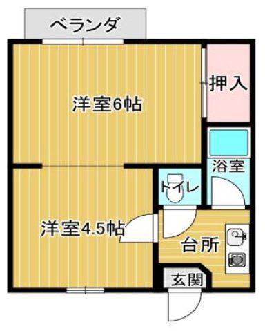 久宝寺コーポラスB棟(2K/1階)の間取り写真