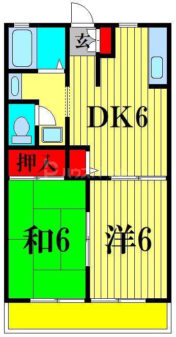 ルミエールイースト C棟(2DK/2階)の間取り写真