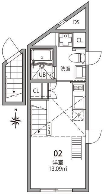 心葉テラス大岡山(ワンルーム/2階)の間取り写真