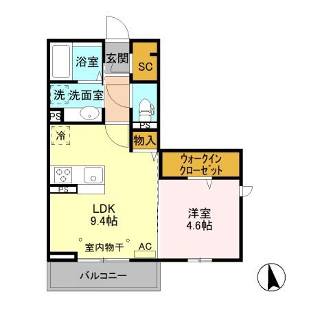D-ROOM宮田東(1LDK/2階)の間取り写真