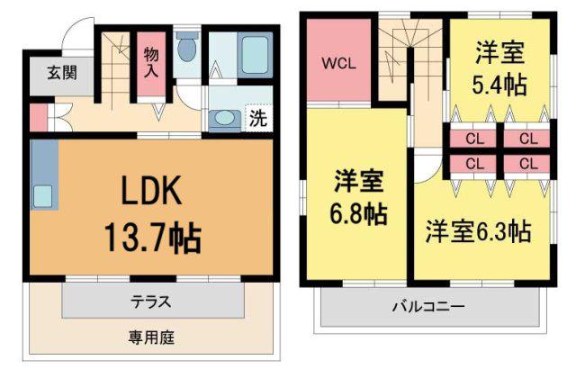 すみれテラスF棟(3LDK/1階)の間取り写真