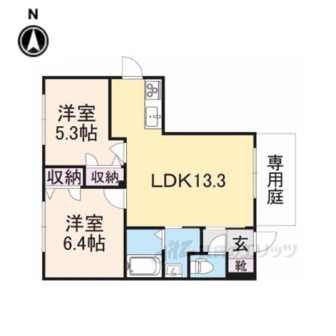 ヴェルジェA棟(2LDK/1階)の間取り写真
