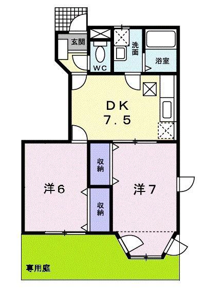 天王森 II(2DK/1階)の間取り写真