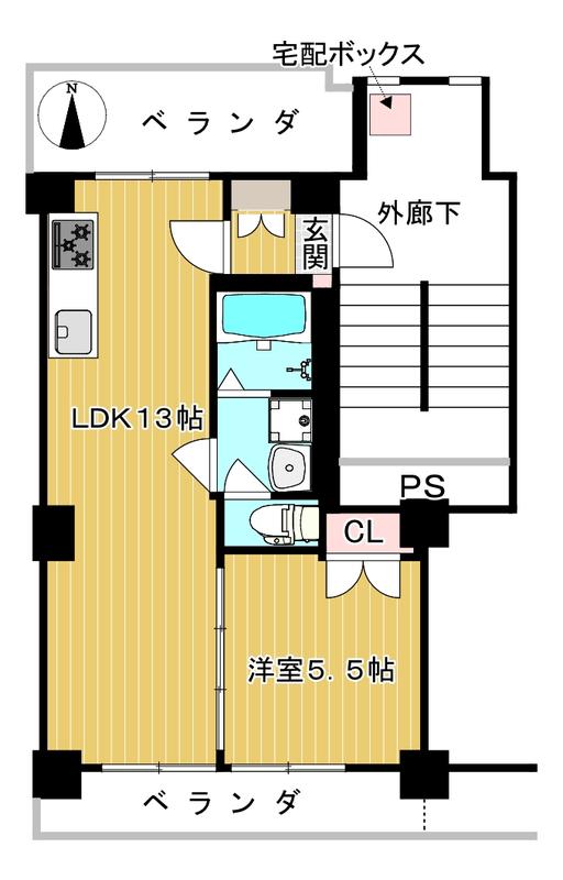 サンステージ府中(1LDK/2階)の間取り写真