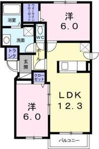 ソレイユ西町A(2LDK/1階)の間取り写真