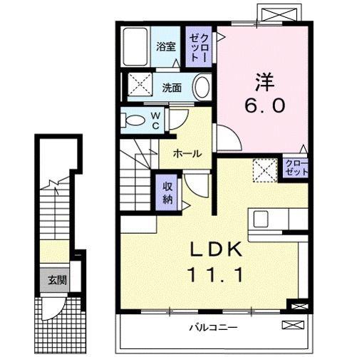 ブライトハウスII(1LDK/2階)の間取り写真