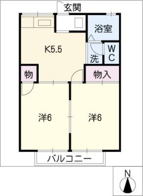 メゾンかにら(2K/2階)の間取り写真