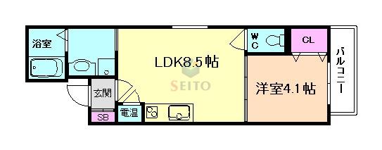 ローズハイツ大洋(1LDK/2階)の間取り写真