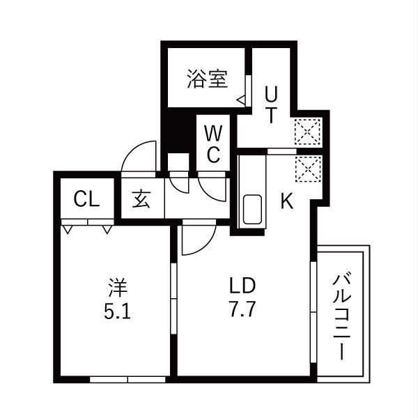 パークコート平岸(1LDK/1階)の間取り写真