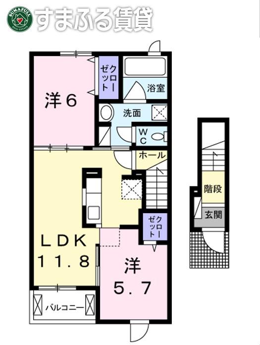 ベル フレーズ 24II(2LDK/2階)の間取り写真