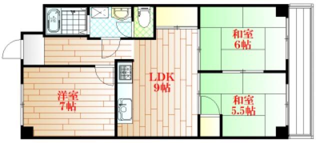 田中センターマンション(3LDK/3階)の間取り写真