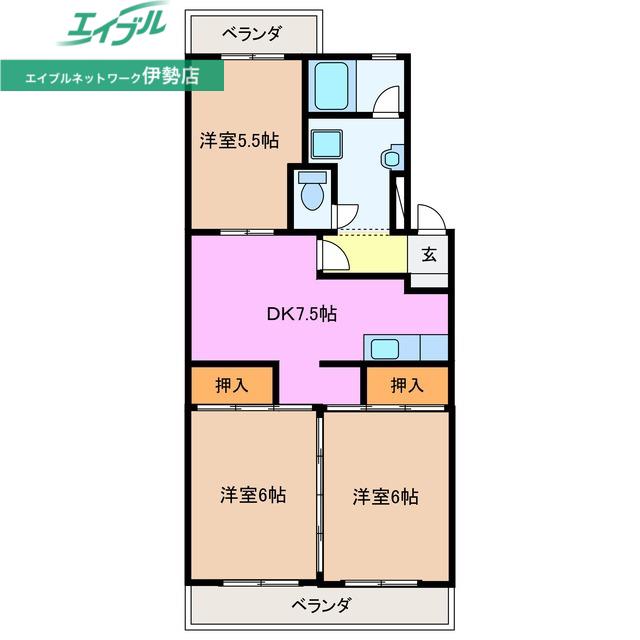 アーク一本木(3DK/5階)の間取り写真