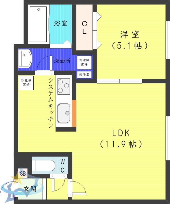 KALMIA桑園(1LDK/2階)の間取り写真