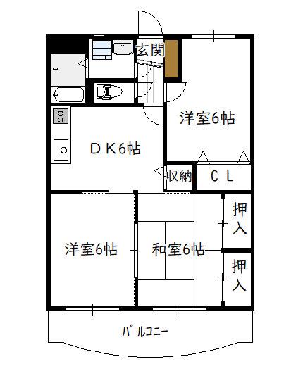 ホープパレス(3DK/2階)の間取り写真