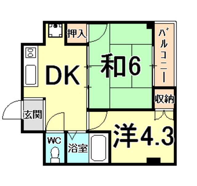 マブランシェット弦月(2DK/6階)の間取り写真