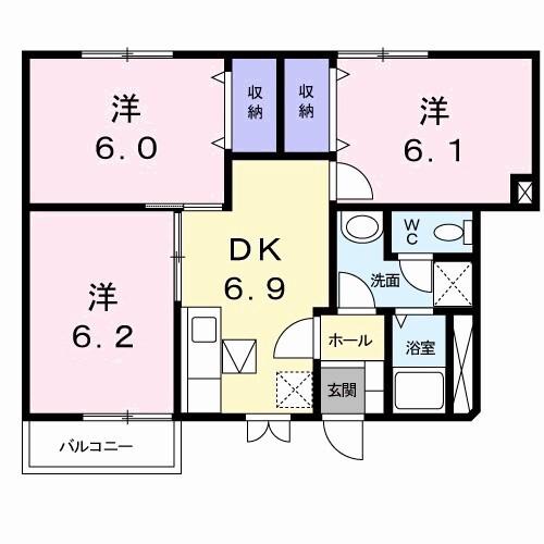 シャンミリエA(3DK/1階)の間取り写真