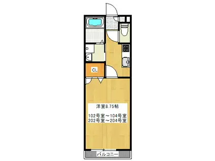 HILLS HARA(1K/1階)の間取り写真